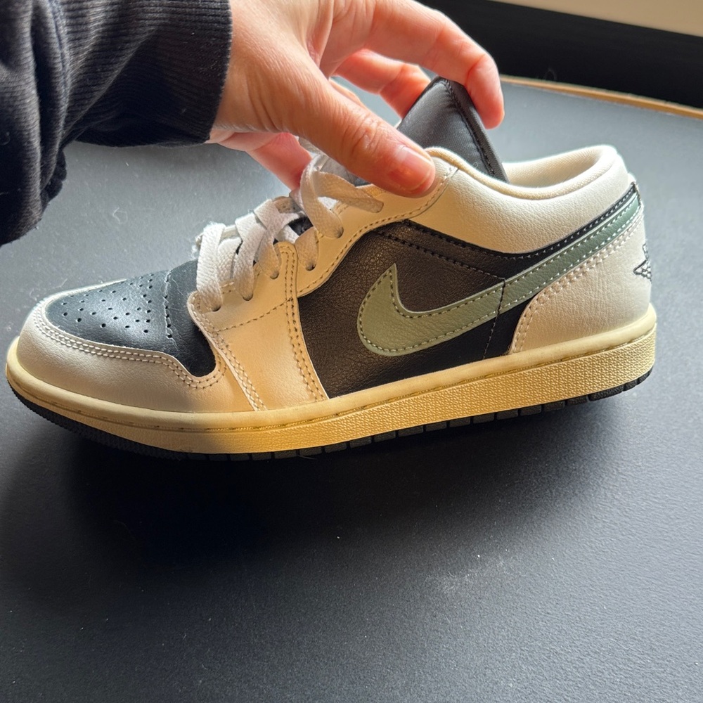 Nike Black and White Sneakers with Green Swoosh